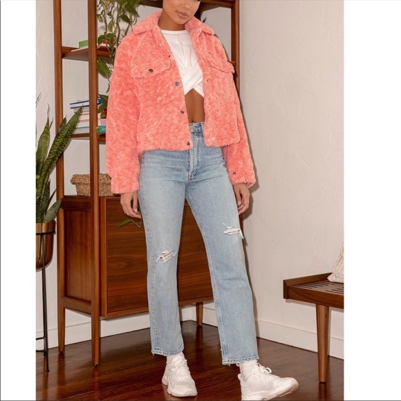 NWT Free People Pink Teddy Cropped Jacket Size Small - Picture 5 of 13